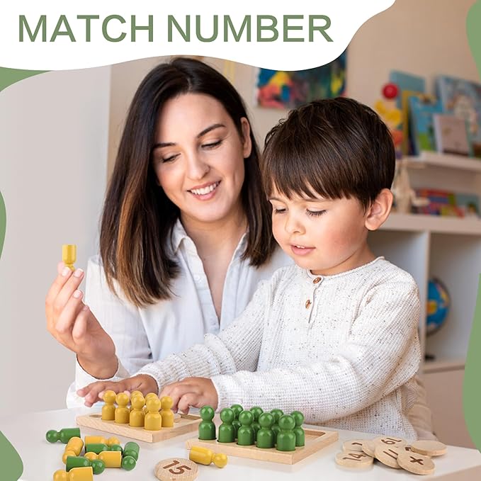 DINORUN Educational Toys for 3 4 5 Year Old Boy Girls Gifts - Preschool Learning Math and Numbers for Toddler 3+ - Math Manipulatives for Kids 3-6 - Montessori Wooden Counting Peg Board Materials