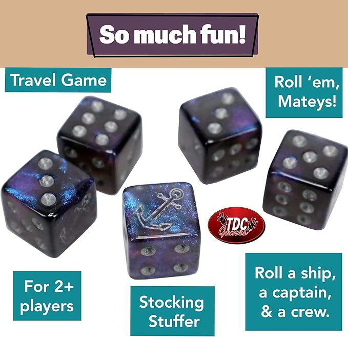 TDC Games Ship Captain Crew Dice Game, Great for Party Favors, Family and Travel Games, Dice Game for Adults