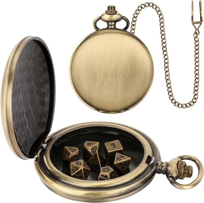 Mini DND Dice Set with Smooth Pocket Watch Shell Case, 7pcs Polyhedral Metal D&D Dice Set, D&D Gifts with Gift Box, Role Playing Board Games DND Accessories
