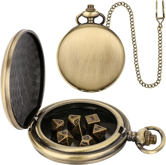 Mini DND Dice Set with Smooth Pocket Watch Shell Case, 7pcs Polyhedral Metal D&D Dice Set, D&D Gifts with Gift Box, Role Playing Board Games DND Accessories
