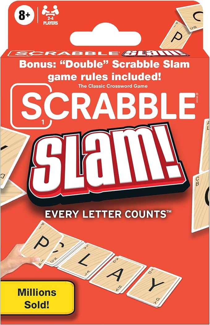 Winning Moves Scrabble Slam The Original 2000's Mega Hit Scrabble Card Game Games USA, Fast-Paced Card Game Version of Scrabble, for 2 to 4 Players, Ages 8+, Red