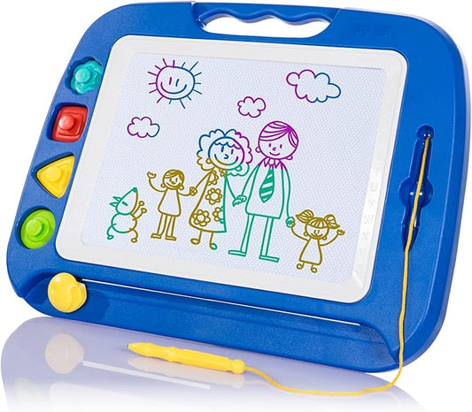 SGILE Large Magnetic Drawing Board - 4 Colors 16×13in Writing Painting Doodle Pad with 4 Stamps for Toddlers, Learning Educational Toy Etch Sketch Gift for 36+ Month Kids Girls Boys, Blue