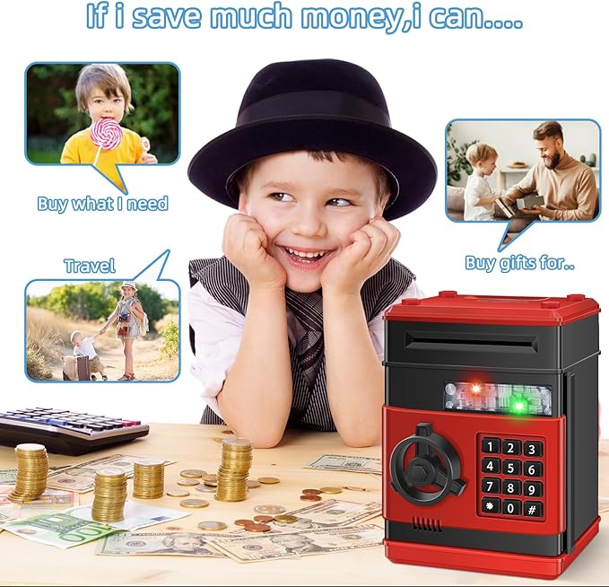 Piggy Bank for Kids, Money Bank Toys for Ages 6 7 8 10 11 12 13, Electronic Cash Coin Money Saving Box， Birthday for 8 9 10 Year Old Boys Girls