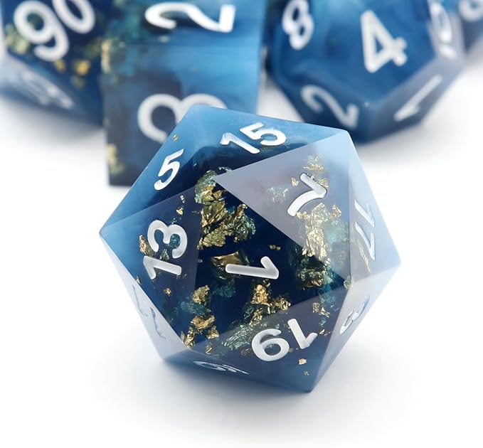 Haxtec Sharp Edge Dice Blue DND Dice Set Resin Dice with Dice Case Polyhedral D&D Dice for TTRPGs Dungeons and Dragons DND Gift-Dark Blue White Gold Foil