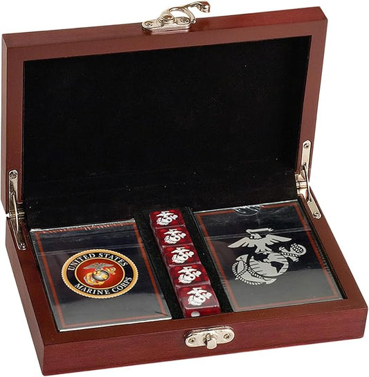 Marine Corps Gift Set | Playing Cards with USMC Dice | Officially Licensed Deck & EGA Dice | Great Gift for Marines | USMC Card & Dice Set