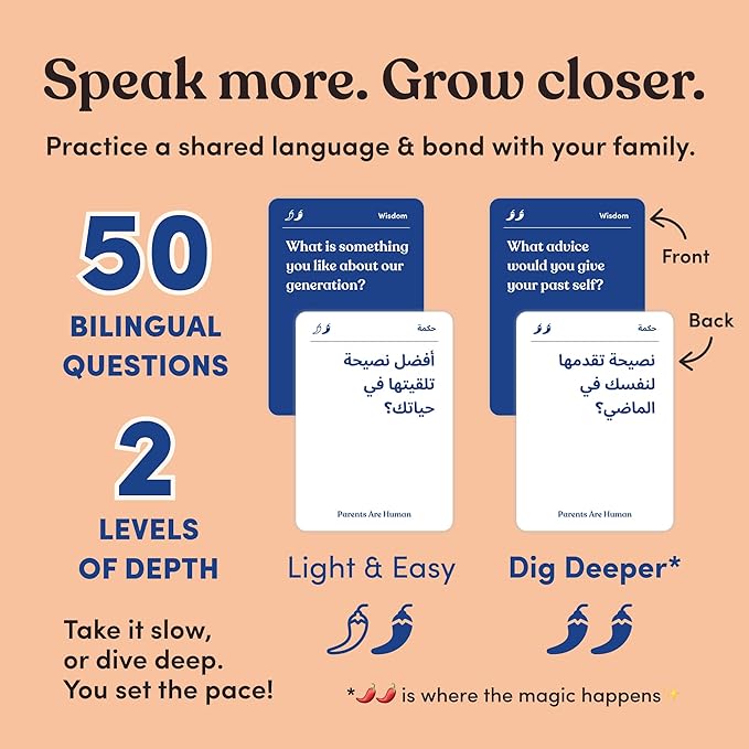Parents Are Human Bilingual Conversation Cards, English + Arabic