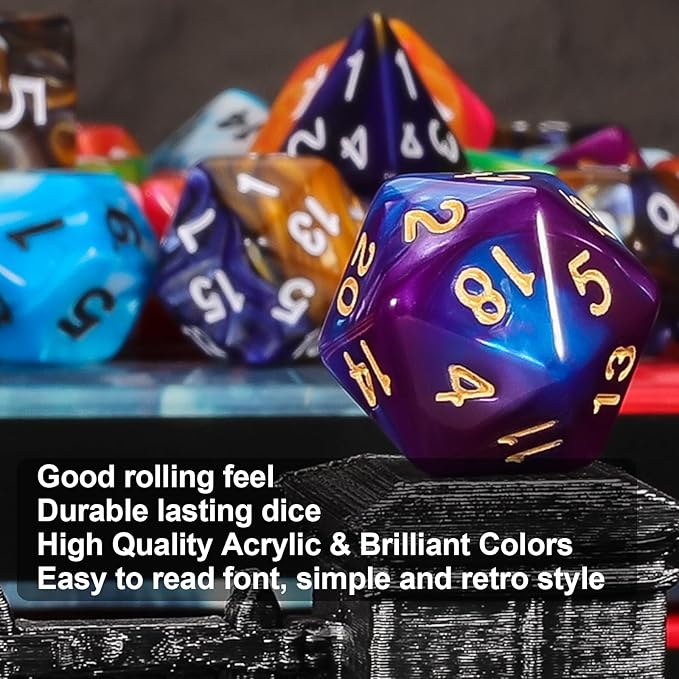 DND Dice Set - QMay 42pcs Polyhedral Dice, 6 Complete Double-Colors D&D Dice Sets with 6 Blue Drawstring Bags for Dungeons and Dragons RPG MTG Table Games