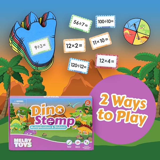Dino Stomp Multiplication Game I Includes 144 Multiplication Flash Cards and 144 Division Flash Cards | Math Games for Kids 8-12 I 2nd, 3rd, 4th Grade Multiplication Games