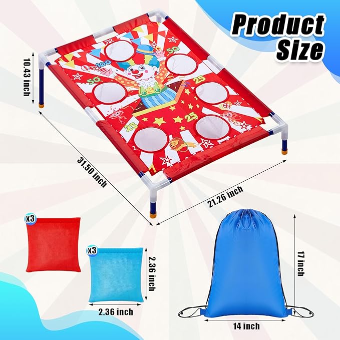 Clown Bean Bag Toss Games with 6 Bean Bags Portable PVC Framed Red and White Corn Hole Game Set for Carnival Halloween Cosplay Theme Outdoor Party Game(Clown)