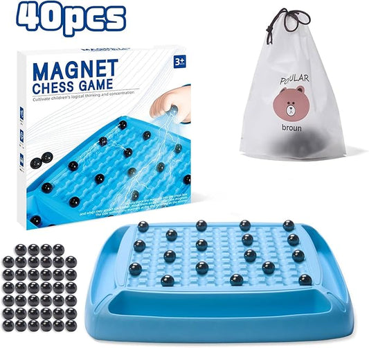 Magnetic Game Chess, Magnet Chess Fun Family Games for Kids and Adults,Magnet Chess Game with 40Pcs Magnetic Stones,Table Top Magnetic Board Game,2-4 Players