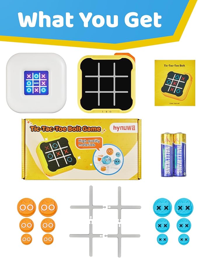 Tic Tac Toe Bolt Game 4-in-1 Handheld Portable Electronic Toy, Educational Board Games Puzzle for Kids and Adults, Perfect for Travel, Road Trips, and Birthday Gifts - Fun Memory Game