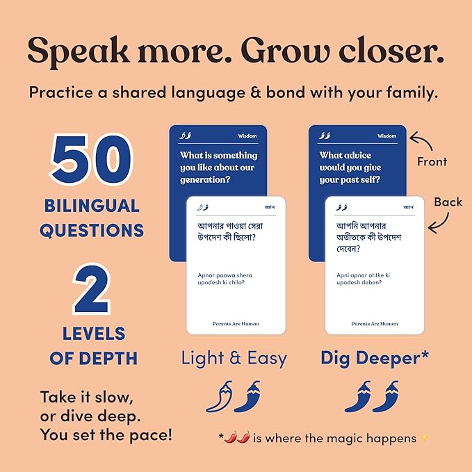 Parents Are Human Bilingual Conversation Cards, English + Bangla