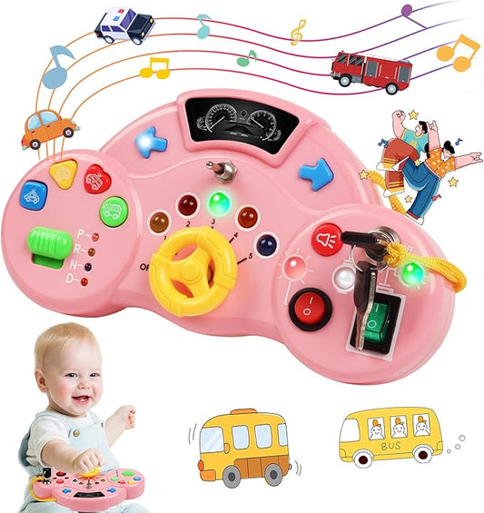 Toddler Busy Board Montessori Toys for 1 2 3 Year Old, Musical LED Light Switch Toys Travel Sensory Learning Toy for Toddlers 1-3,Educational Activities for Kids 2-4 Boy Girl Birthday Gift
