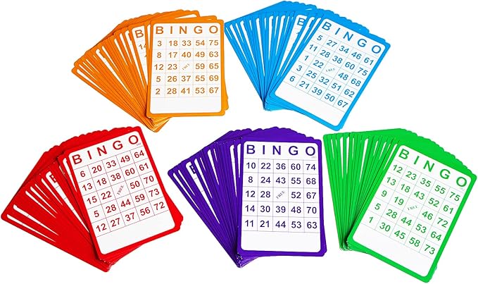Yuanhe 100 Bingo Cards Resuable Bingo Paper Game Cardstock Bulk, 5 Colors