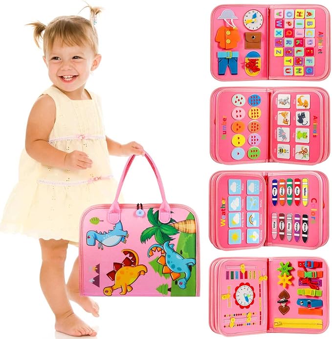 Toddler Busy Board - Montessori Toys for 2-3 Year Old Girl Birthday Gift, Educational Learning Sensory Busy Book for Two Year Old Girl, Airplane Car Travel Activities Toy for Kids Ages 2-4