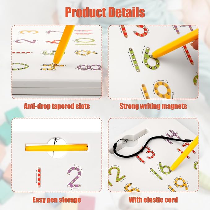 Magnetic Number Tracing Board, 9.45x7.87 Inch Number Practice Board with Pen Double Sided Learning Education Tiles Toys Math Manipulatives Montessori Tool Handwriting Games for Boy Girls Toddlers
