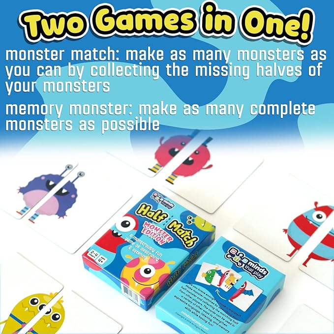 Minds That Play Monster Edition - Back to School Game for Fun Educational Matching - Memory Card Game for Kids Ages 4-5 - 6-7 - 8-9 - Perfect for Family & Children - Speech Therapy