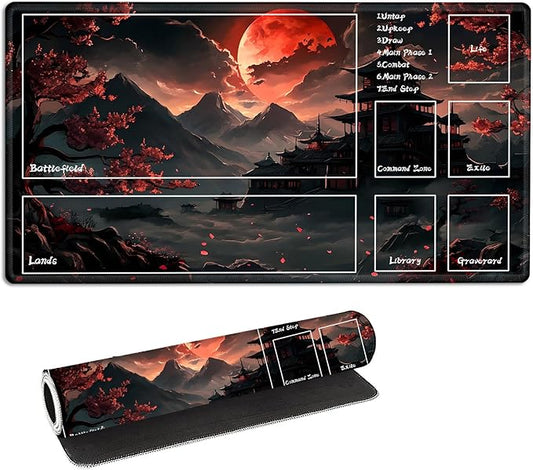 for MTG Playmat with Zones Storage Bag,for TCG Playmat and Playing Card Mat for Magic Board Games, Pagoda Non Slip Stitched Edges Game Mat, Rollable Foldable Card Playmats