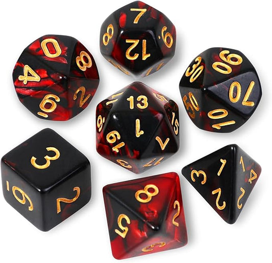 DND Polyhedral Dice Set with a Black Dice Bag for D&D RPG MTG Role Playing Table Games RPG Polyhedral Dice for Dungeon and Dragons Playing Games 7-Die Set (Red&Black Dice)