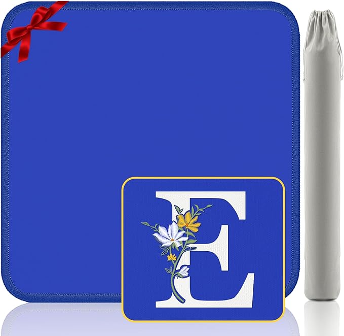 Mahjong Mat for Table | Neoprene Anti-Slip Noise Reduction | 32.4x32.4 Inch Blue | Perfect for American Mahjong, Poker, Card & Board Games | Great Gift Idea(Custom Letter E Edition)