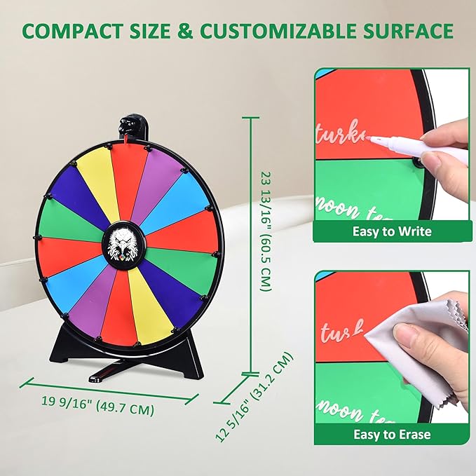 WinSpin 20" Prize Wheel 14 Slots Dry Erase Spinning Wheel Tabletop Fortune Game for Pub Party Engaging Trade Show Eagle