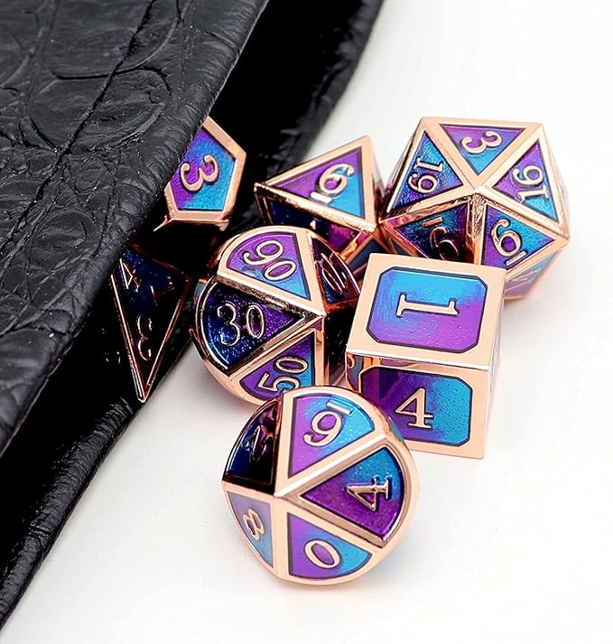 Haxtec Metal DND Dice Set D&D Gifts 7PCS Copper Blue Teal Purple Polyhedral RPG Dice D20 D12 D10 D8 D6 D4 for Dungeons and Dragons TTRPG Games-Mermaid
