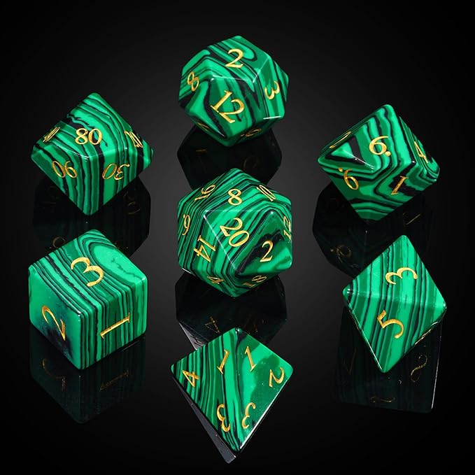 UDIXI Malachite Stone Dice Set D&D 7PCS Gemstone Dice Polyhedral DND Dice with Gift Case for Dungeons and Dragons Role Playing Games Tabletop Games