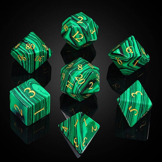 UDIXI Malachite Stone Dice Set D&D 7PCS Gemstone Dice Polyhedral DND Dice with Gift Case for Dungeons and Dragons Role Playing Games Tabletop Games