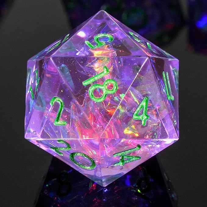 DND Dice Set Sharp Edged Dice Set of 7 DND Faceted Dice Golden Numbers and Beautiful Iron Box Perfect for Dungeons & Dragons RPG and Board Game(Purple Green)