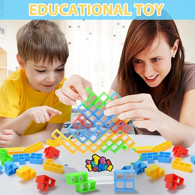 16Pcs Tetra Tower Balance Game Puzzle Block Stacking Toys, Fun Party Games for Kids Indoor Tetra Board Games for Adults and Family