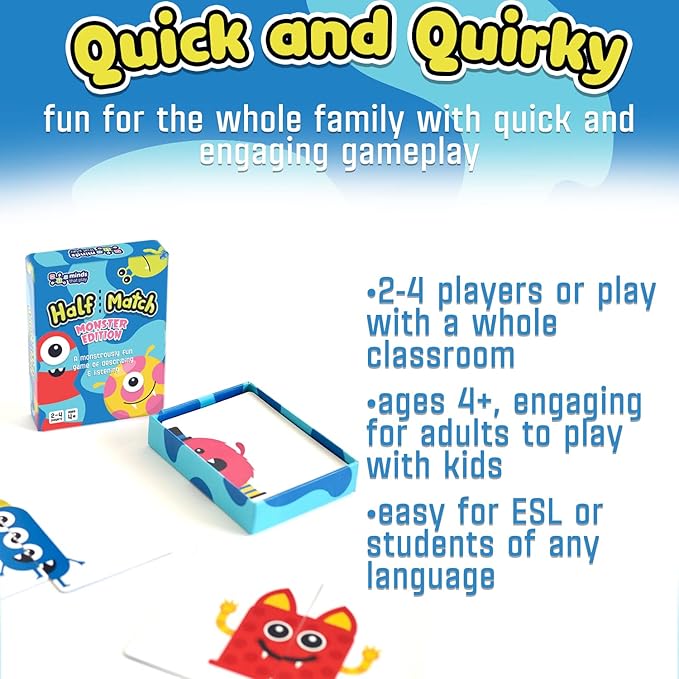 Minds That Play Monster Edition - Back to School Game for Fun Educational Matching - Memory Card Game for Kids Ages 4-5 - 6-7 - 8-9 - Perfect for Family & Children - Speech Therapy