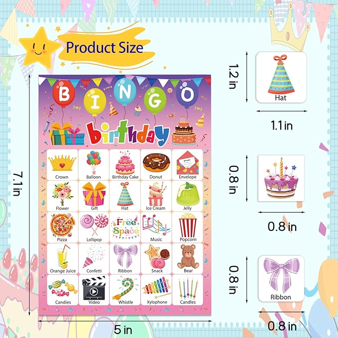 Birthday Bingo Game, 24 Players Birthday Party Bingo Games Birthday Bingo Cards Happy Birthday Bingo Game Cards for Adults Home School Classroom Activities Family Birthday Party Supplies