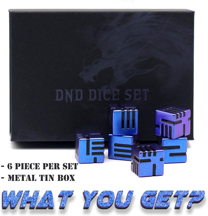 Line Metal D6 Dice 16mm, Die 6 Unique Dice Set Great for DND RPG Dungeons and Dragons (D6 Dazzle Black)
