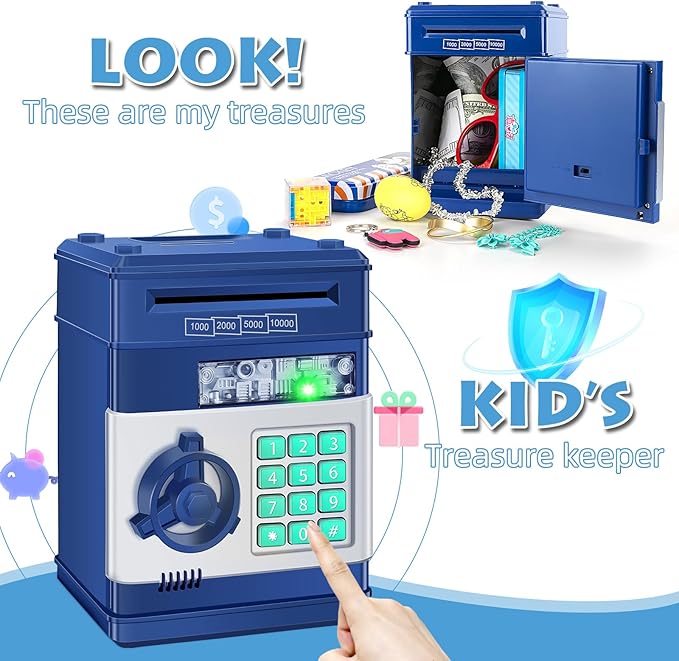 Piggy Bank for Kids, Money Bank Toys for Ages 6 7 8 10 11 12 13, Electronic Cash Coin Money Saving Box， Birthday for 8 9 10 Year Old Boys Girls