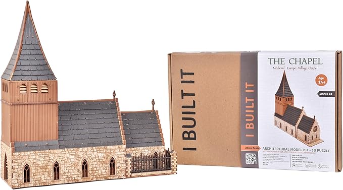 Chapel Medieval Church DIY Wooden Building Kit -308PCS; 8hrs Assembly time; Age Group 14+ - Realistic