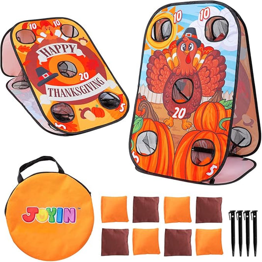 Joyin Thanksgiving Portable Collapsible 5 Holes Toss Game Board with 8 Bean Bags for Outdoor Indoor Yard Games, Backyard Party and Thanksgiving Theme Party Favor Supplies