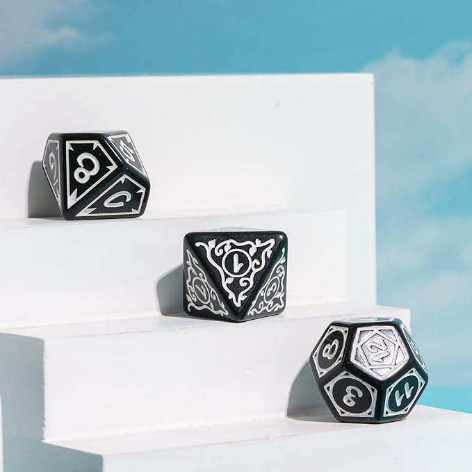 DND Dice Set -D&D Polyhedral Dice (7 Pcs) Druid Dice with Leather Dice Bag for Dungeons and Dragons Role Playing Dice Games RPGs(Druid - Black White)