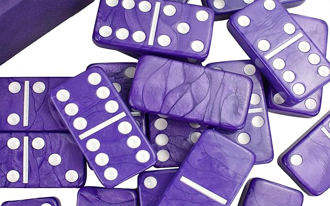 Dominos Set for Adults – Double 6 Dominos - Dominoes Set for Kids and Adults - 28 Marbleized Purple Jumbo Domino, Classic Board Game for Family Nights & Travel (Purple Case)