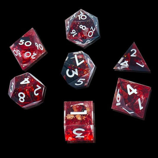 DND Dice Set Sharp Edge Dice Set 7 Piece DND polyhedral Dice Numbers with Gold Leaf Exquisite Tin Box Packaging,Ideal for Dungeons & Dragons RPG and Board Games (2L-MOY9-13Y9)
