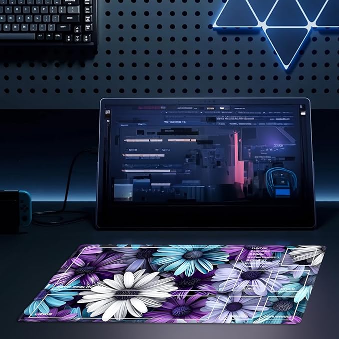 MTG Playmat Size 23.6x13.8in with Storage Bags Portable Playmat TCG and Board Game Mat for Cards Rubber Base Slip-Resistant Mousepad Desk Mat (Floral Daisy,with Zone)