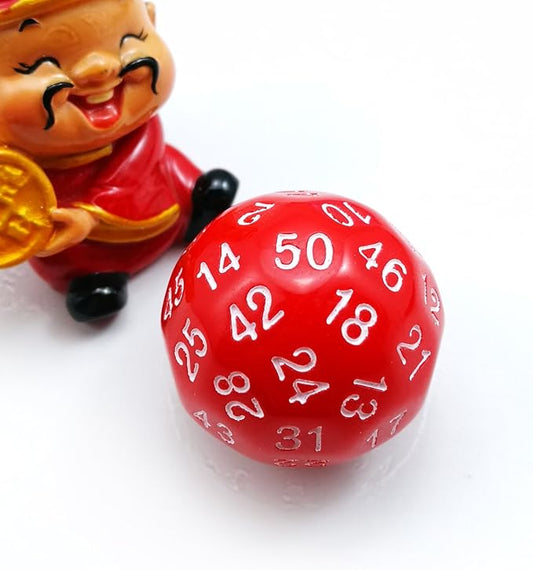 Bescon Fifty-Sided Die, 50 Sided Cube, 50 Sides Dice, 50-Sided D50 30mm Large Gaming Dice - Red Opaque Color with White Numbers