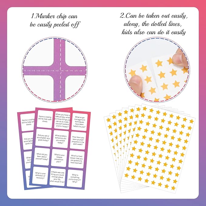 Faccito 33 Pcs Recovery Bingo Games with 24 Players Bingo Cards 7 Sheet Tearable Cross Chips 2 Calling Cards Questions Group Therapy Game for Adults and Family Vacation Holiday Party Favors
