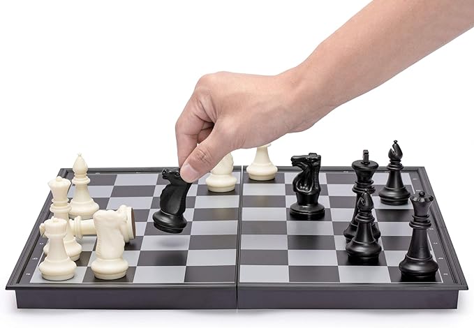 Yellow Mountain Imports Large 2-in-1 Travel Magnetic Chess & Checkers Board Game Set - 14 Inches - Folding, Portable, Multi-Game Set