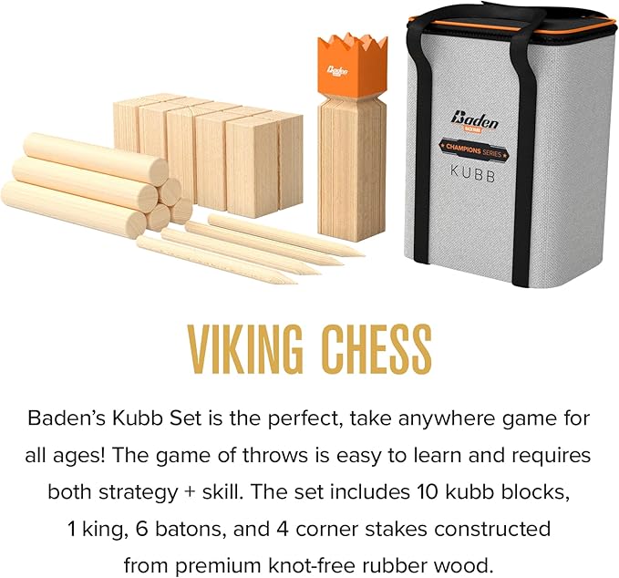 Baden Backyard Champions Kubb Viking Chess Outdoor Toss Game Set with Instructions & Carrying Bag