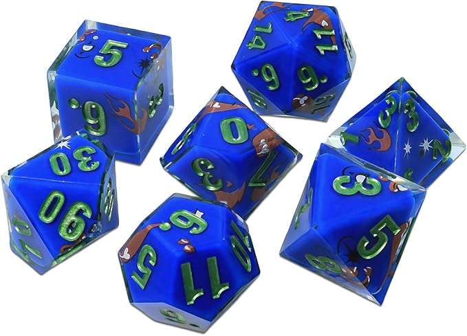 DND Dice Set Polyhedral, IDTQ Dungeons and Dragons Purple Dice Set RPG MTG Table Games 7-Die Resin Sharp with Acrylic Starlight Accent Box (Bat - Blue)