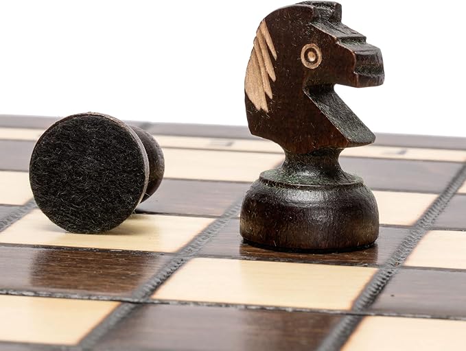 Husaria European International Chess Wooden Game Set, King's Continental - 13.8 Inches Medium Size Chess Set with Handcrafted Chessmen and Felted Folding Board