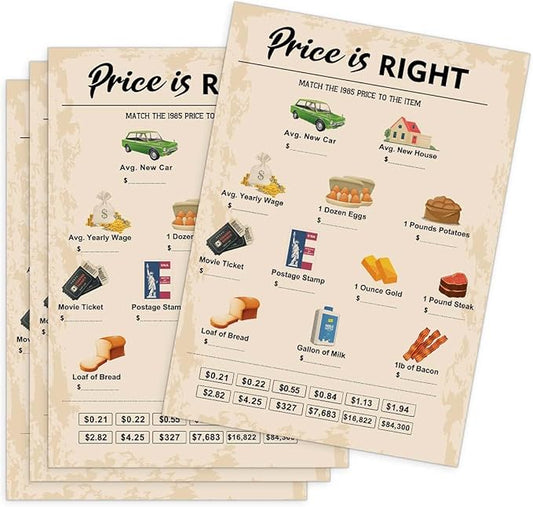 40th Birthday Party Games, Price is Right Games, Birthday Party Supplies for Adults, Fun 1985s Party Game，Pack of 30 Cards
