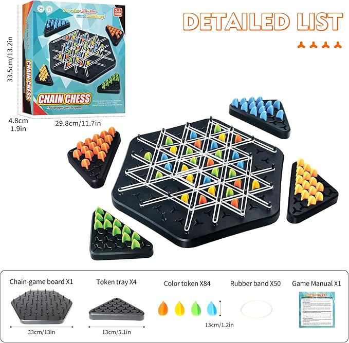 Large Size Chain Triangle Chess Game, Triggle Game, Board Game for Family Game Night - Family Board Games for Kids and Adults - 2-4 Players - Ages 3 Years and Up