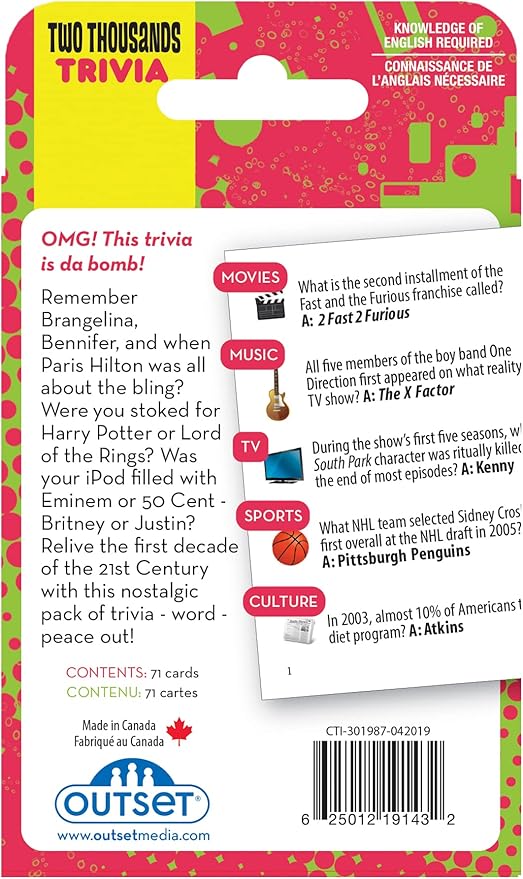 Outset Media A Decade of Trivia Game - 1990's and 2000's Travel Card Pack - for Ages 12 and up