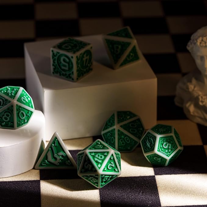 7-Die DND Dice Set New Pattern Polyhedral Dice Set with Leather Bag D&D Dice Set for Dungeons and Dragons RPG MTG Table Games(Gray Green)